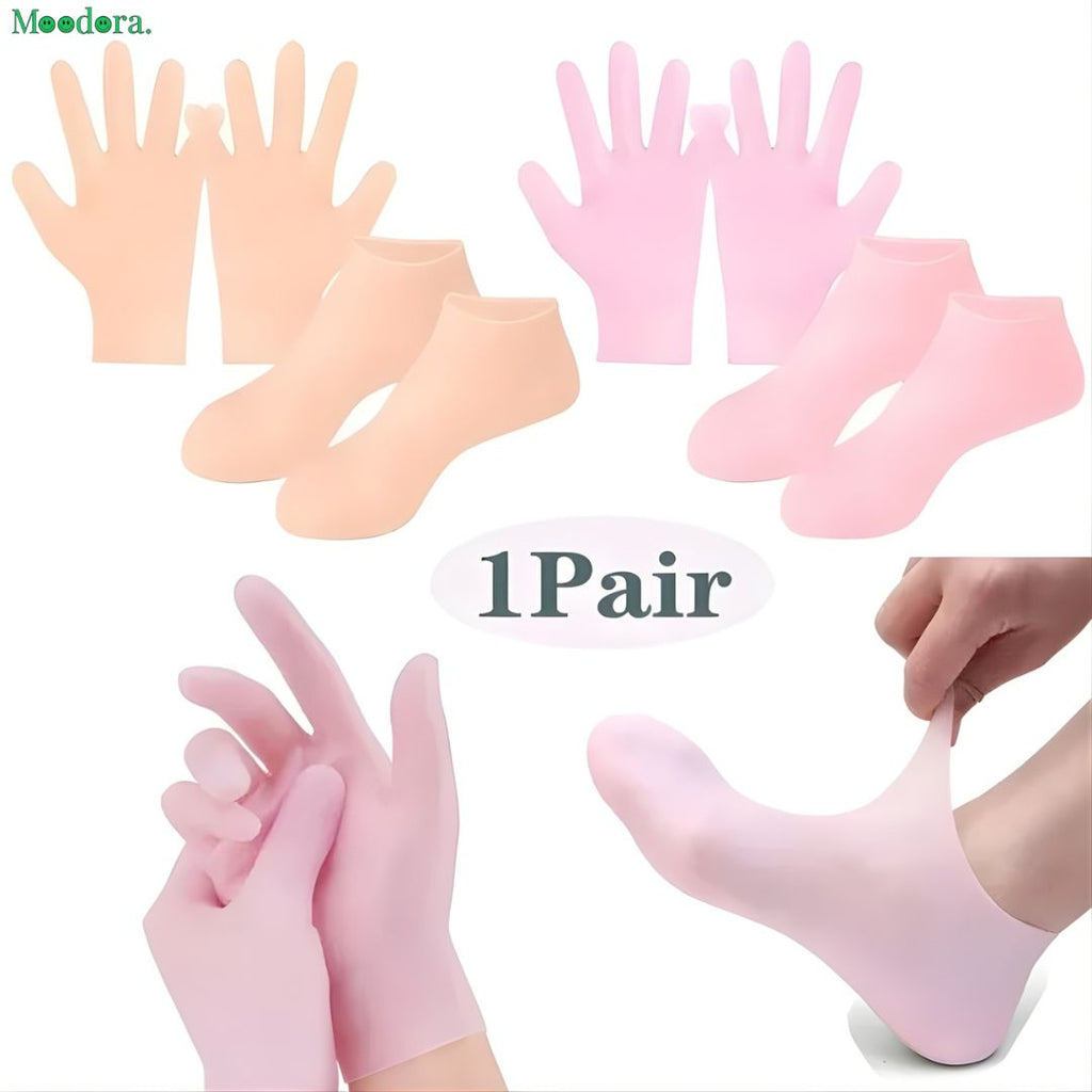 Moodora Silicone Gloves & Silicone Socks Combo – Soft Skin Care Moisturizing Set