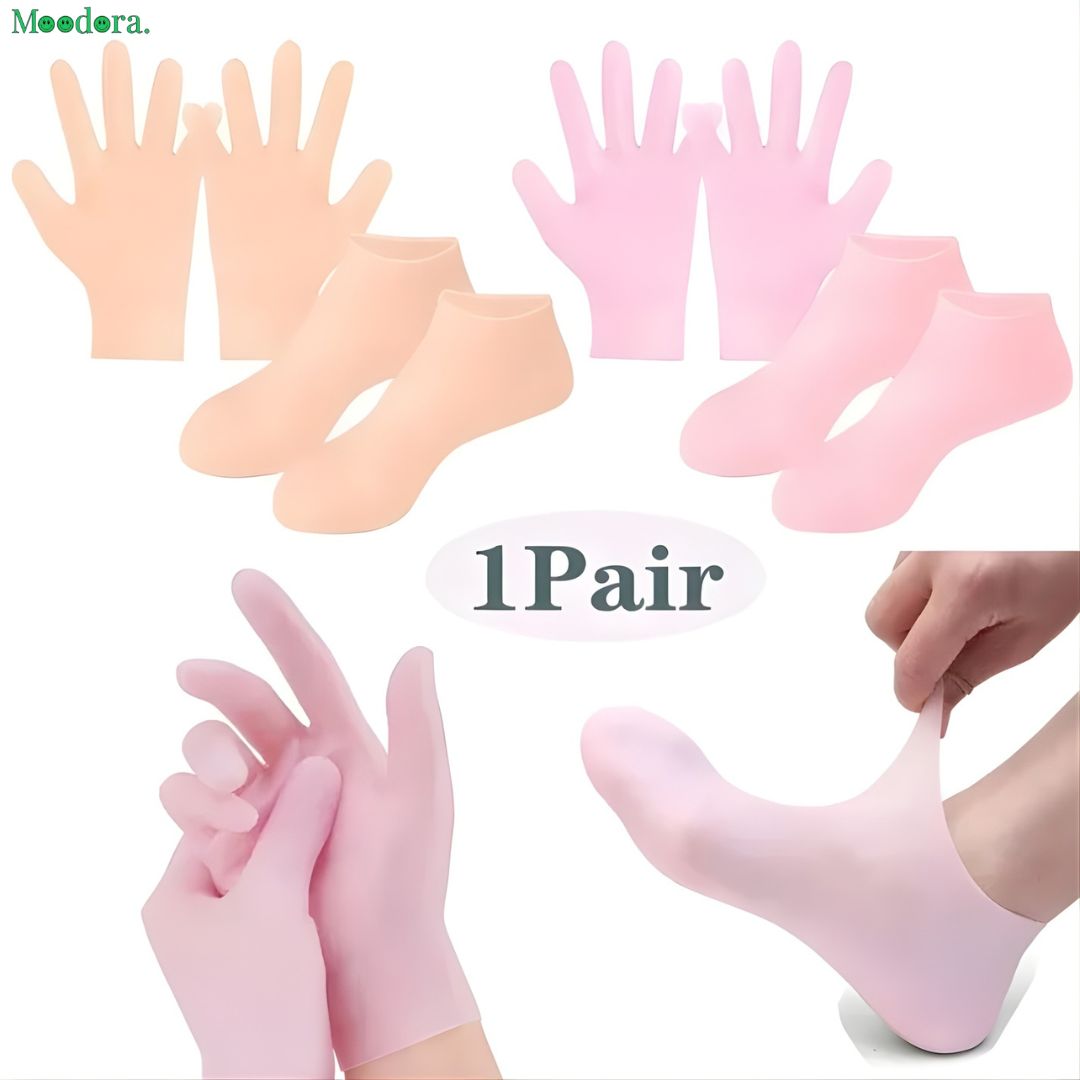 Moodora Silicone Gloves & Silicone Socks Combo – Soft Skin Care Moisturizing Set
