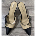 Moodora Elegant Pointed-Toe Bow Mules – Two-Tone Leather Style Kitten Heel