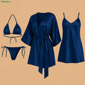 Moodora 4 Pcs Satin Lingerie Set with Bikini, Slip Dress &amp; Robe