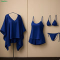 Moodora Luxury Satin Sleepwear Trio – Robe, Slip Dress & Halter Bikini Set