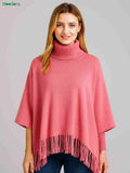 Moodora Girls Winter Fleece Poncho – High Neck Tassel Design (Free Size)