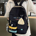 Moodora Black Striped Backpack with Mouse Coin Purse