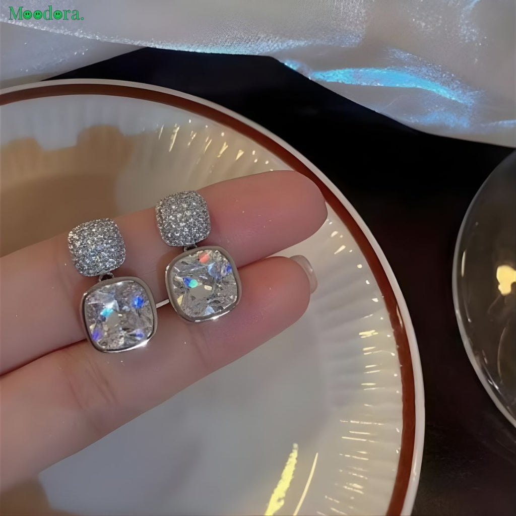 Moodora Korean Zircon Crystal Earrings – Elegant Sparkling Style