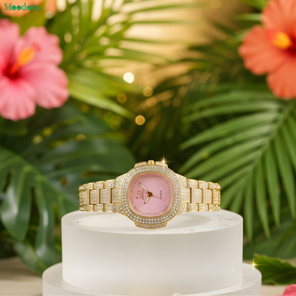 Moodora Two-Toned Iced Out Women’s Quartz Watch (Without Box)