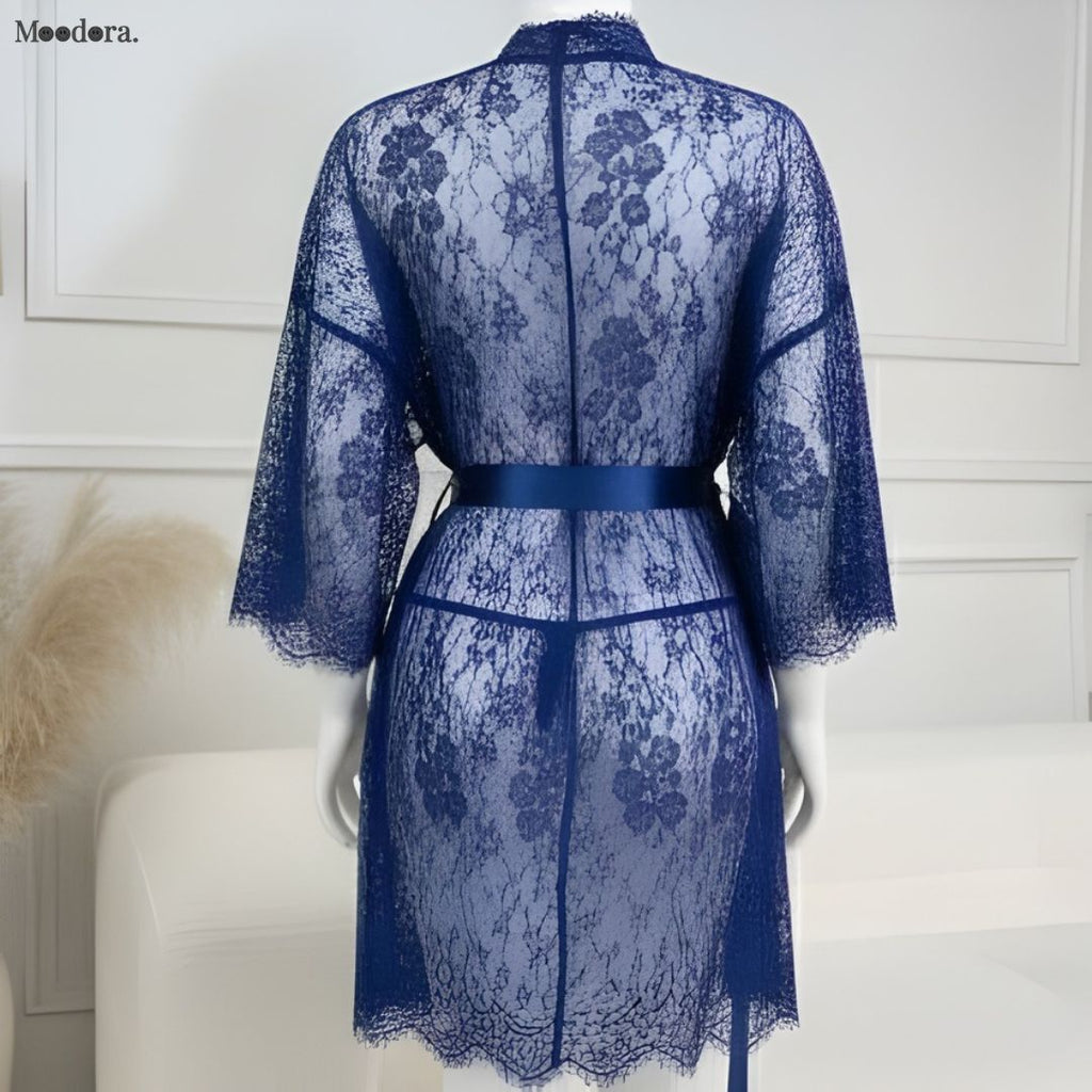 Moodora 3 Piece Lace Net Gown Set – Robe, Bra & Panty