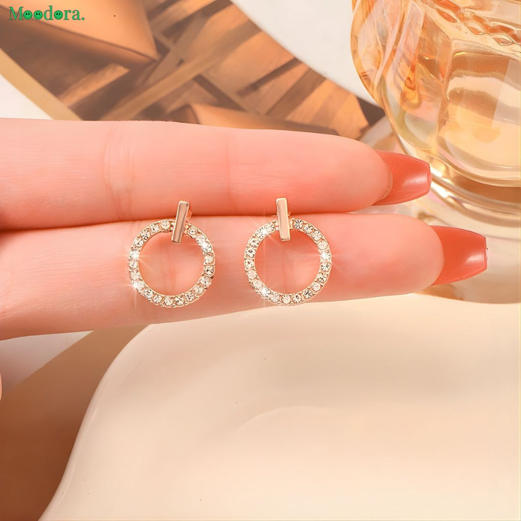 Moodora Circle Zircon Korean Earrings – Elegant Sparkling Design