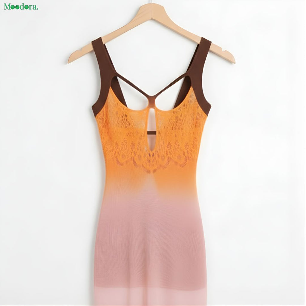 Moodora Sleeveless Multi-Tone Body Stocking Night Dress – Free Size