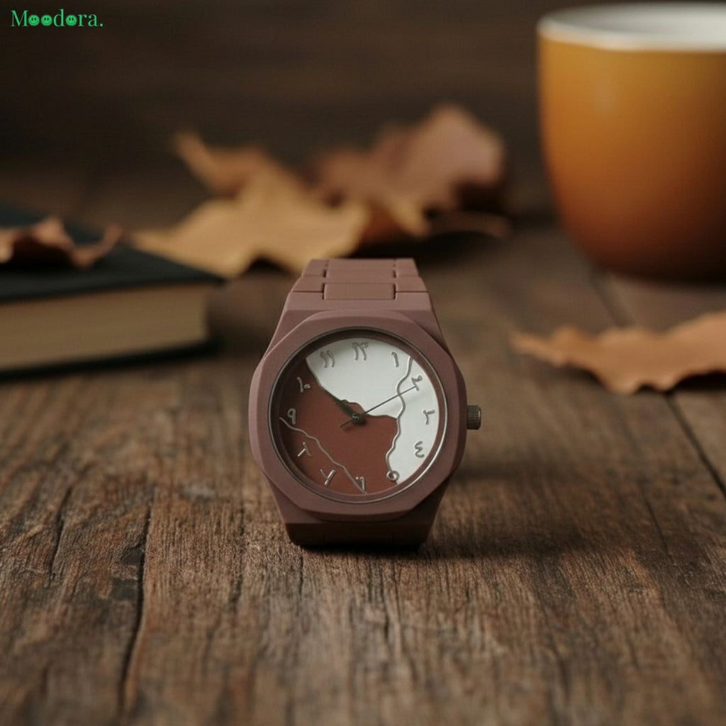 Moodora Brown White Aura Watch – Elegant Stylish Design