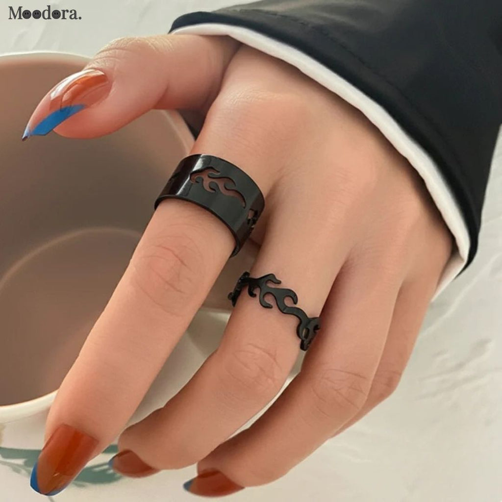 Moodora Fire Couple Rings – Stylish Matching Alloy Rings