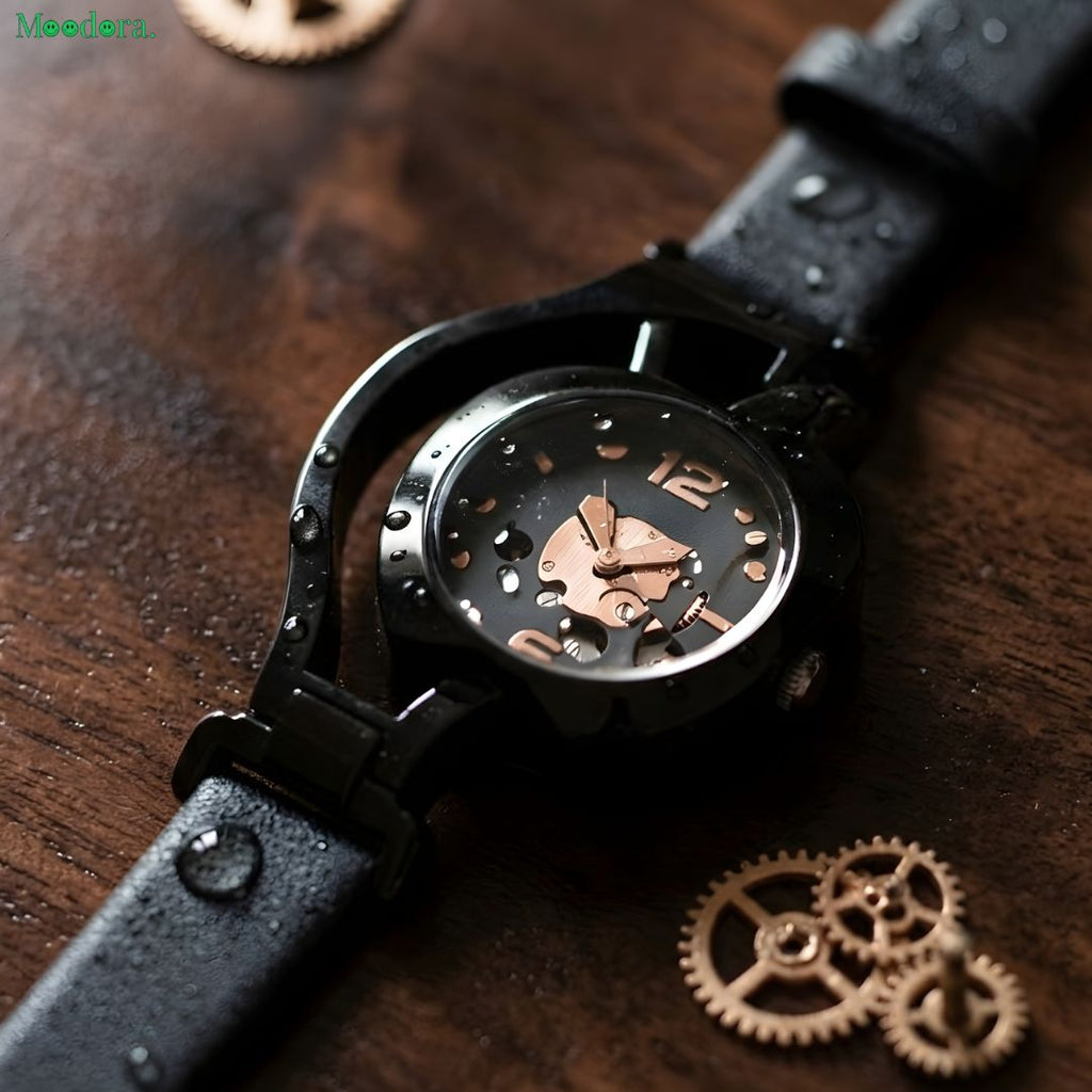 Moodora Apple Shape Analog Watch for Women – Stylish Black Quartz Wrist Watch