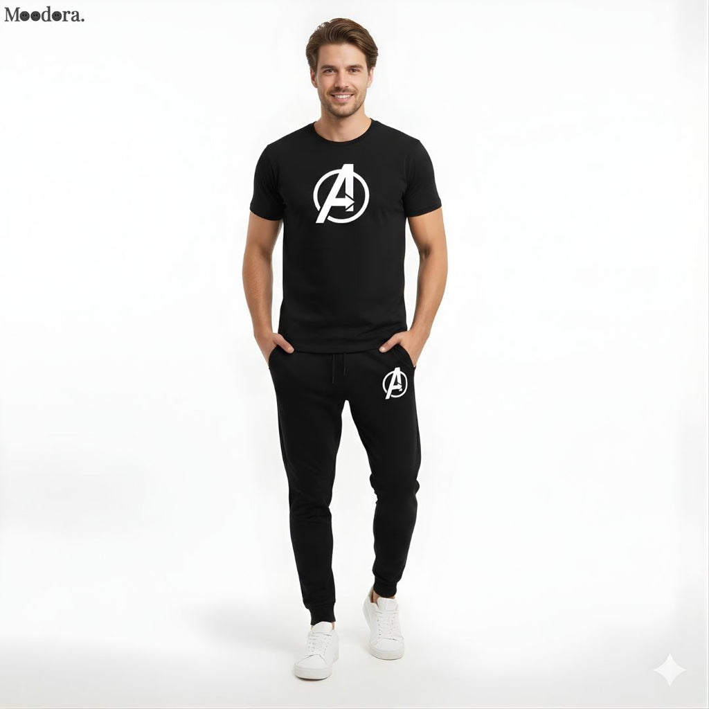 Moodora Men’s Casual T-Shirt &amp; Trouser Set – Gym &amp; Daily Wear