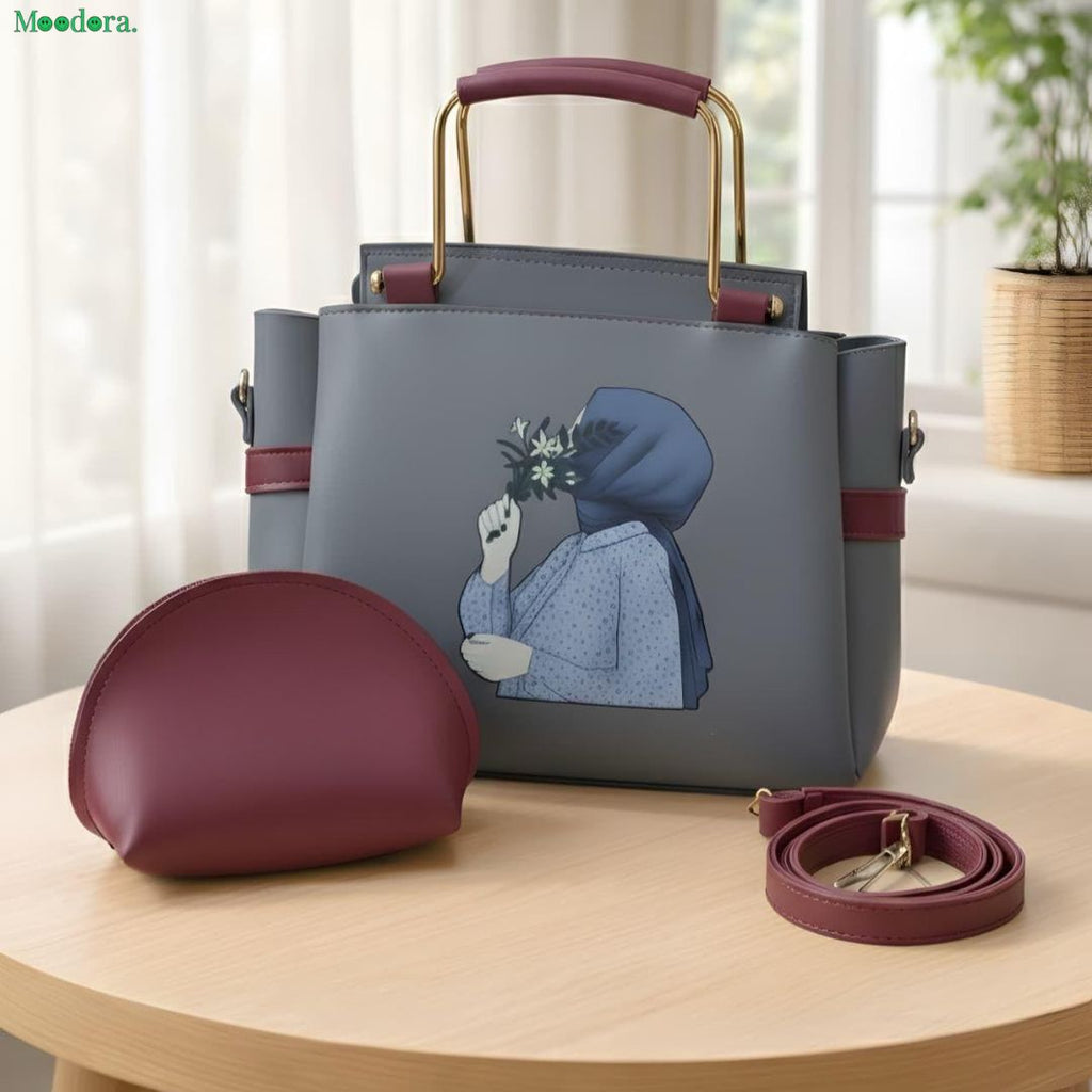 Moodora Printed Women’s Handbag Set – Tote with Strap &amp; Pouch