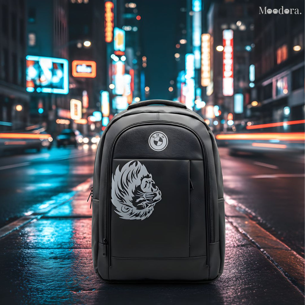 Moodora Black Faux Leather Backpack with BMW Logo