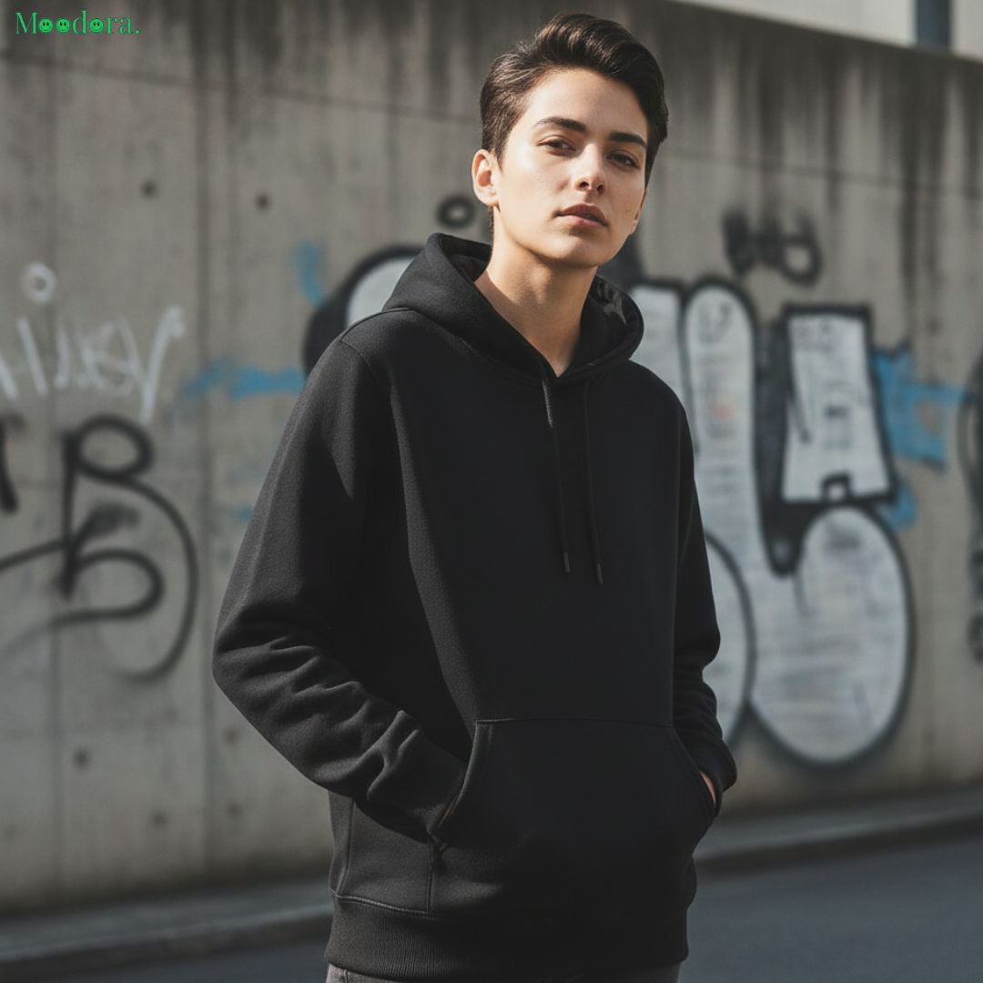 Moodora Black Polyester Hoodie – Soft, Warm &amp; Stylish Unisex Hoodie