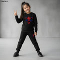 Moodora Kids Spider-Man Printed Black Tracksuit Set – Warm Fleece Sweatshirt & Trouser