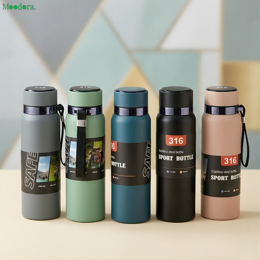 Moodora Medical Grade Stainless Steel Water Bottle 800ml – Double Wall Vacuum Insulated with Carry Strap