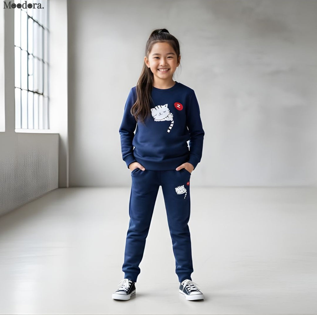 Moodora Kids Fleece Sweatshirt & Pajama Trouser Tracksuit Set
