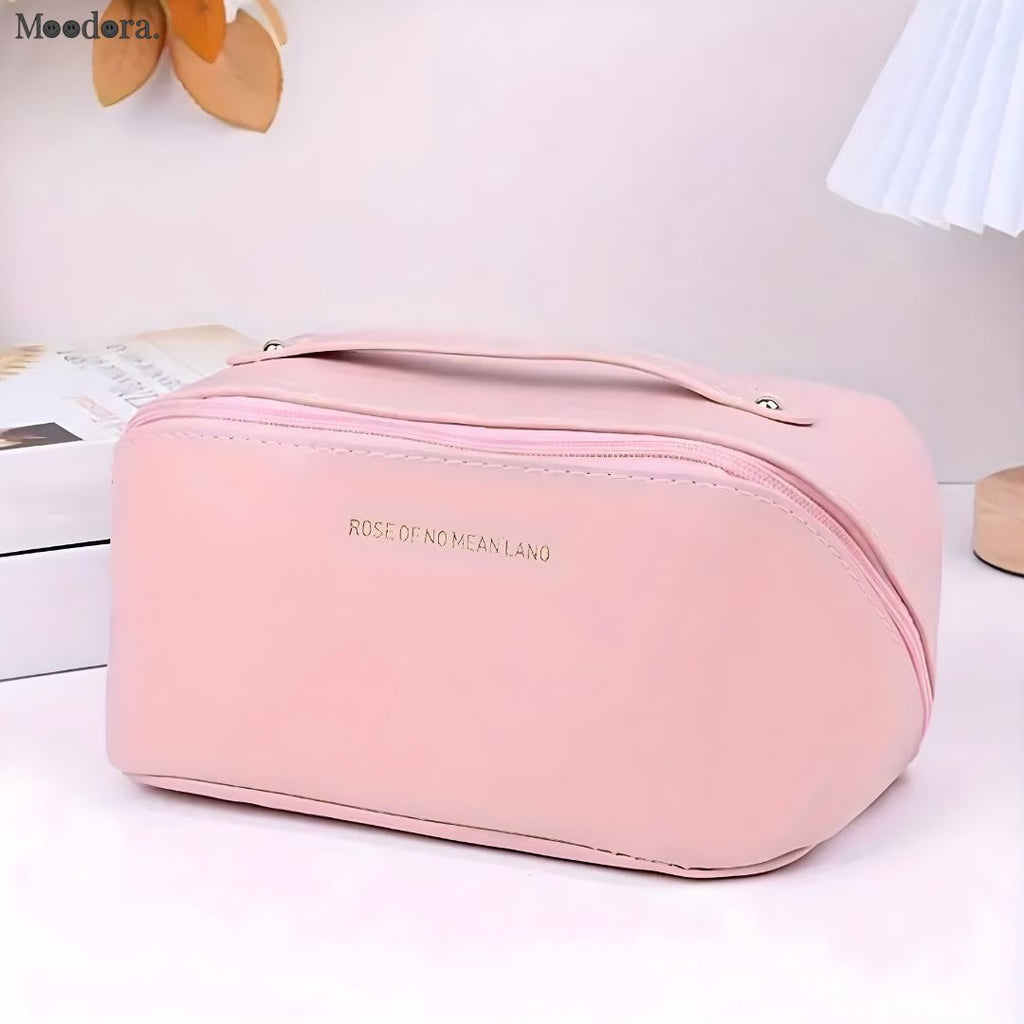 Moodora Large Capacity Leather Travel Cosmetic Bag