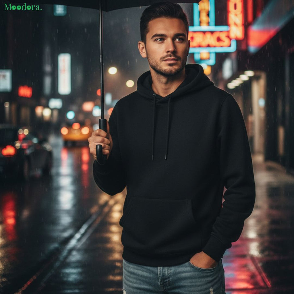 Moodora Black Polyester Hoodie – Soft, Warm &amp; Stylish Unisex Hoodie