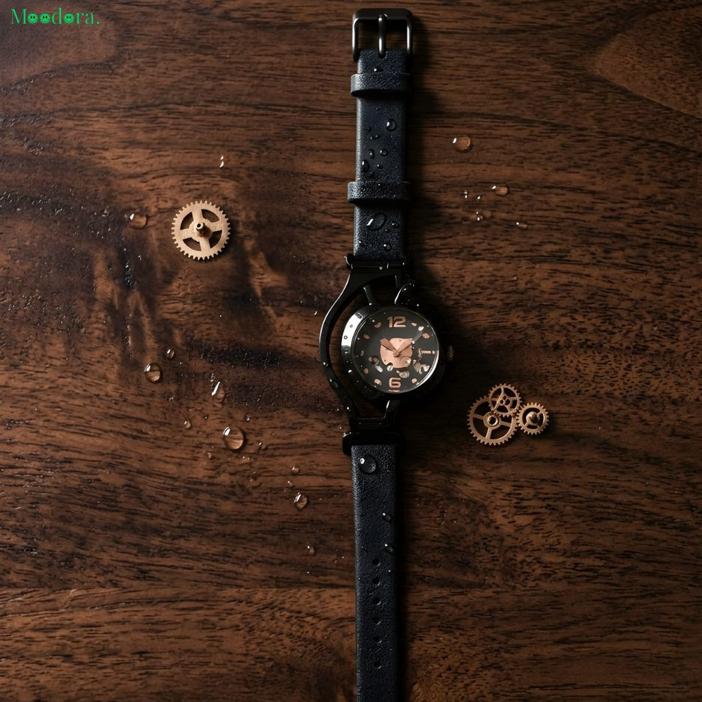 Moodora Apple Shape Analog Watch for Women – Stylish Black Quartz Wrist Watch