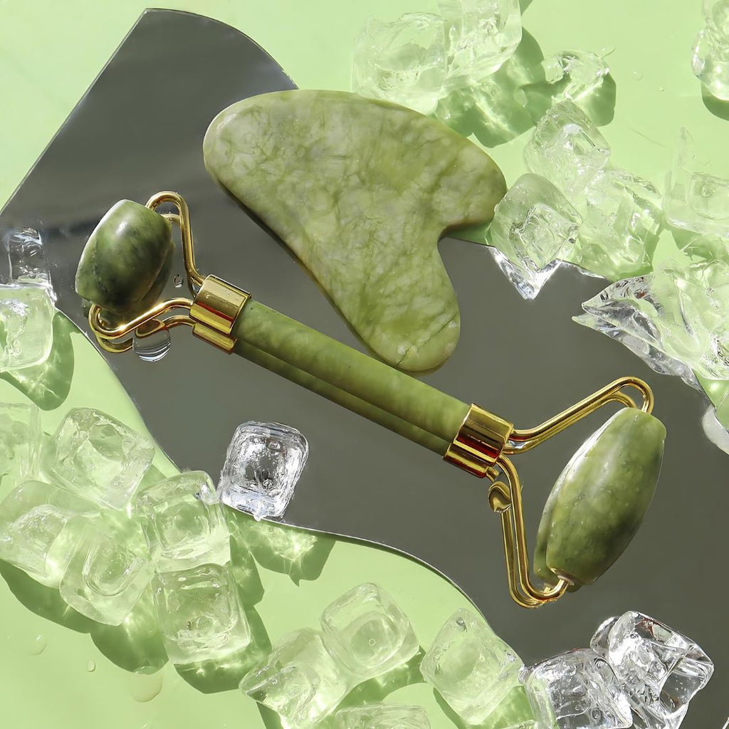 Moodora Jade Roller Facial Massager Set with Gua Sha Tool