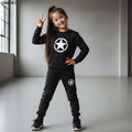 Moodora Kids Star Printed Black Tracksuit Set – Warm Fleece Sweatshirt & Trouser