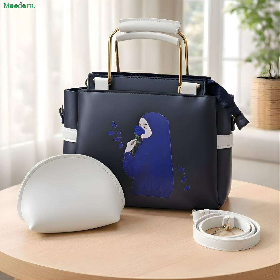 Moodora Printed Women’s Handbag Set – Tote with Strap &amp; Pouch