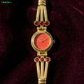 Moodora Vintage Gold Bracelet Watch for Women – Ruby Red Crystal Dial
