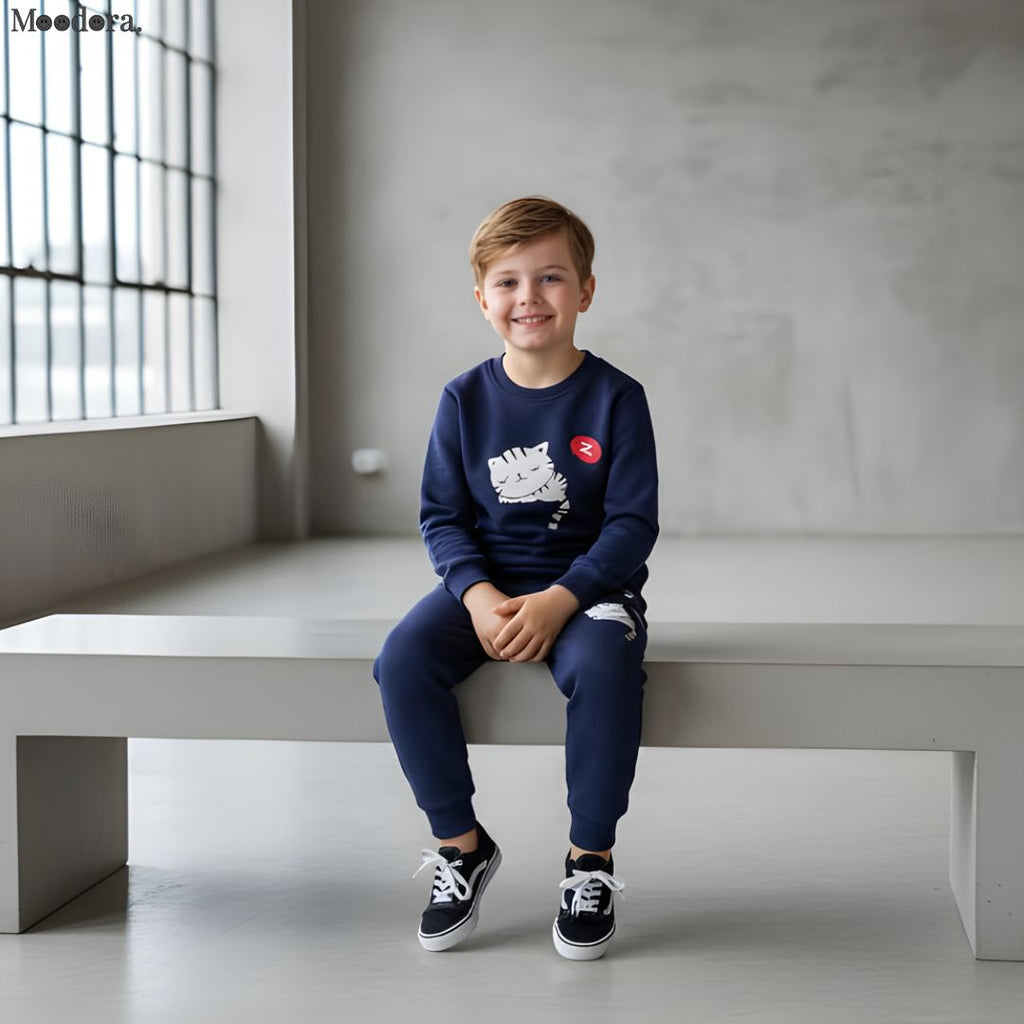 Moodora Kids Fleece Sweatshirt & Pajama Trouser Tracksuit Set
