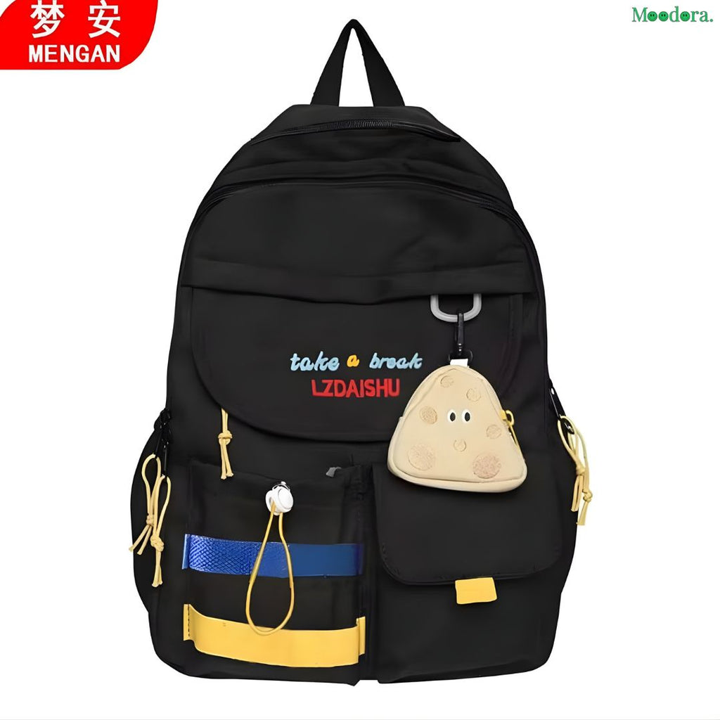 Moodora Black Striped Backpack with Mouse Coin Purse