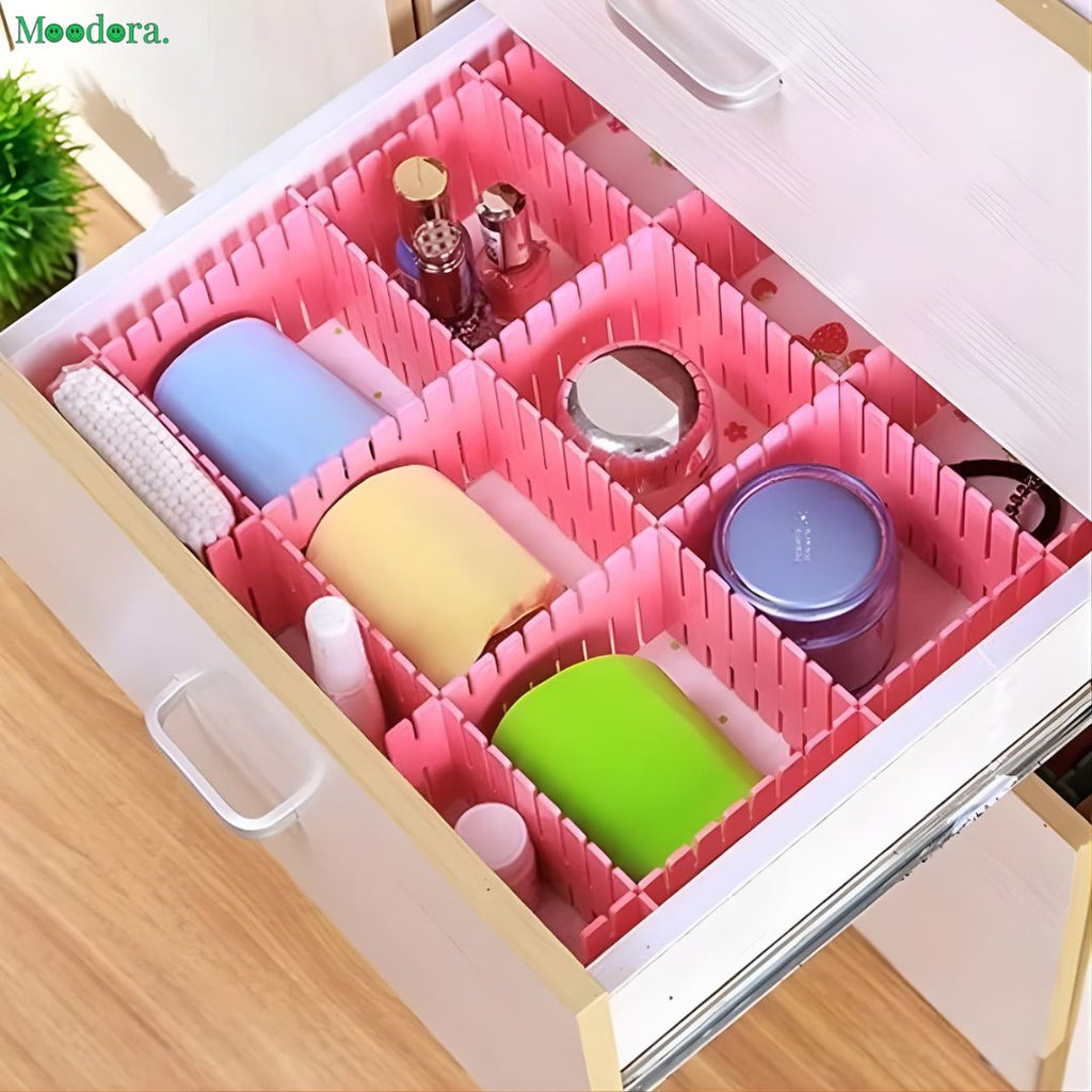 Moodora Pack of 4 Adjustable Plastic Drawer Dividers – DIY Storage Partition Organizers (Random Colors)