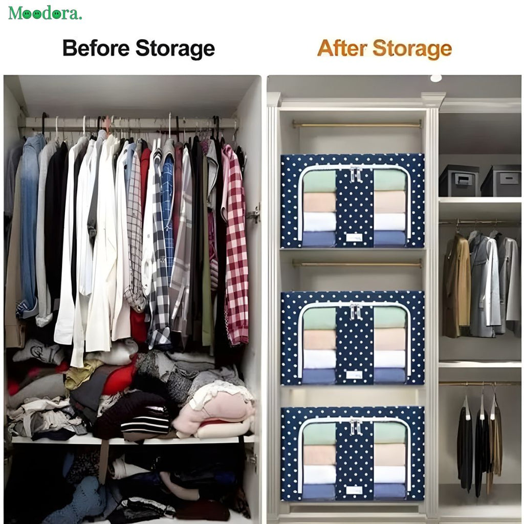 Moodora Foldable Metal Frame Clothes Storage Organizer Bag