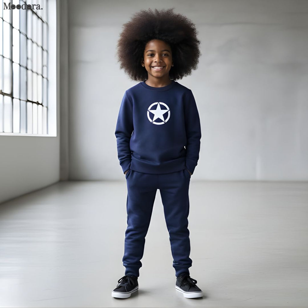 Moodora Kids Star Printed Fleece Tracksuit Set