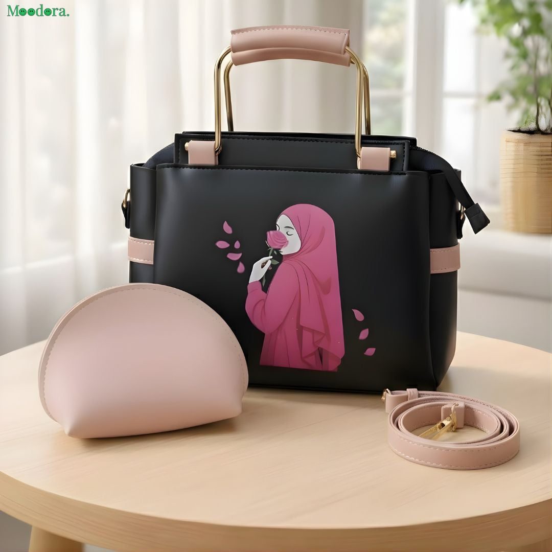 Moodora Printed Women’s Handbag Set – Tote with Strap &amp; Pouch