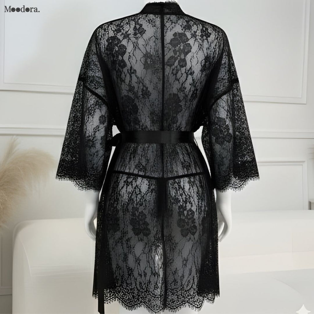 Moodora 3 Piece Lace Net Gown Set – Robe, Bra & Panty