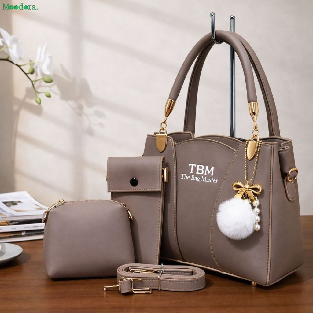 Moodora 3 Piece Black Handbag Set – Stylish &amp; Everyday Carry