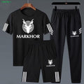 Moodora Pack of 3 Markhor Printed Summer Tracksuit for Men – T-Shirt, Trouser & Shorts