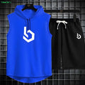 Moodora Men’s Summer Sleeveless Hooded Tracksuit (T-Shirt + Shorts) | Jersey Fabric