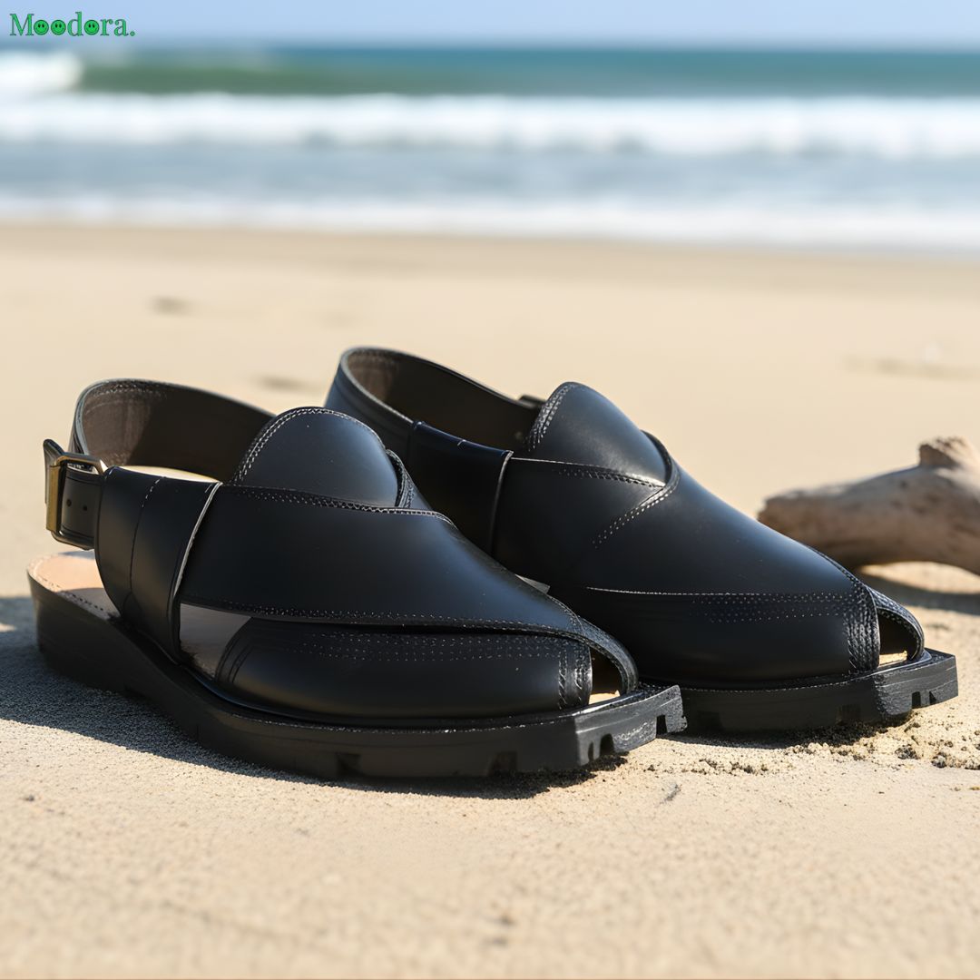 Moodora Premium Handcrafted Black Leather Peshawari Chappal – Kaptaan Design