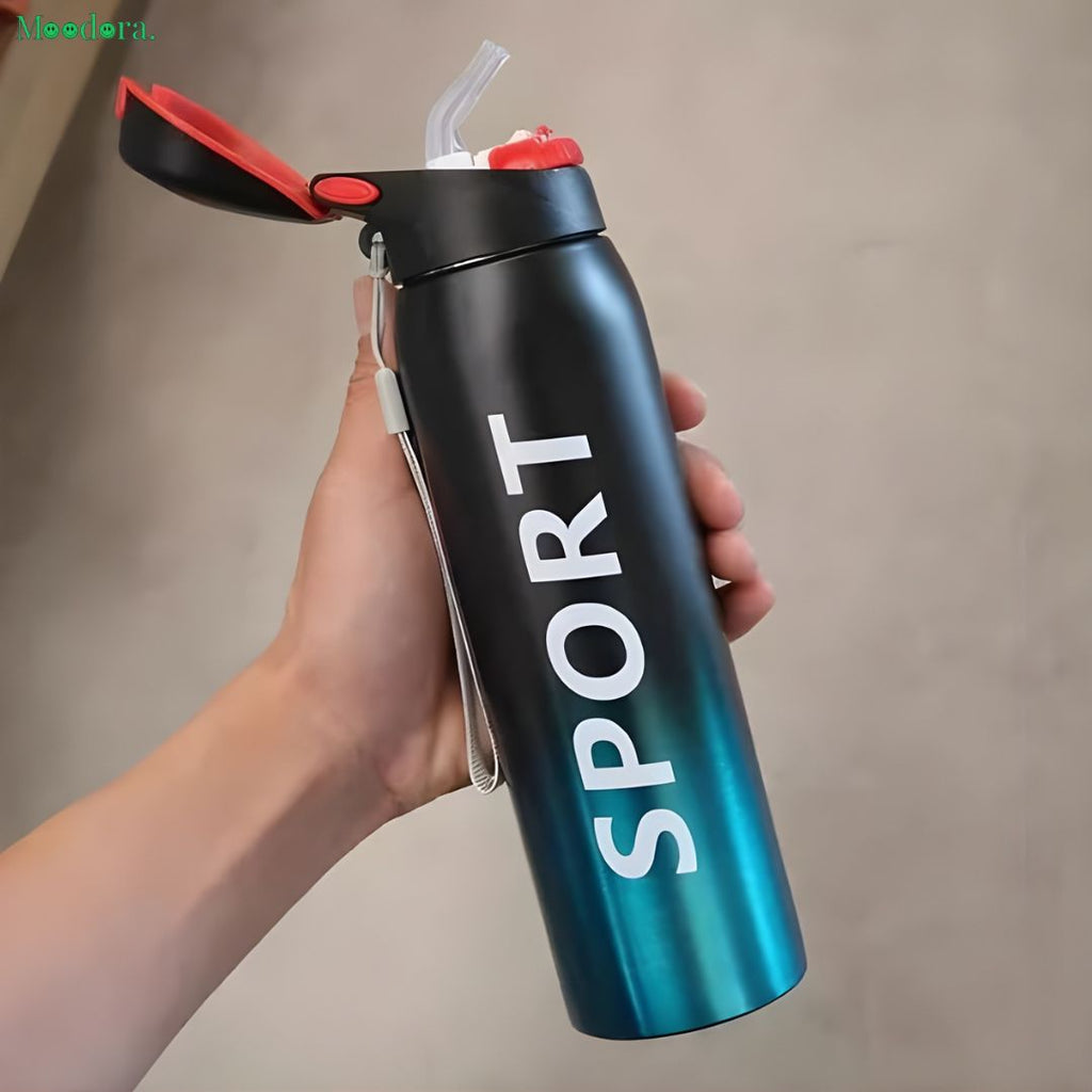 Moodora Stainless Steel Vacuum Flask 500ml – Double Wall Insulated Sports Water Bottle with Straw