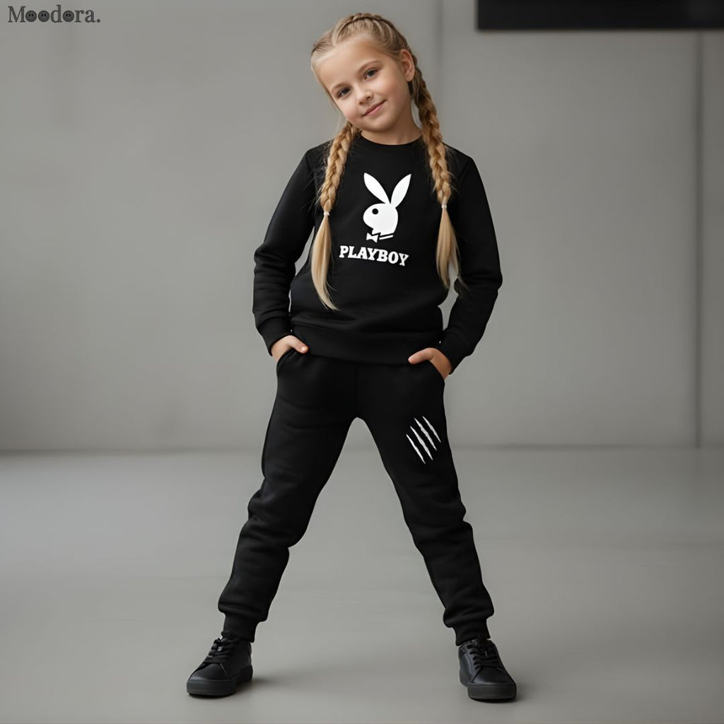 Moodora Kids Printed Fleece Tracksuit – Stylish Sweatshirt & Trouser Set for Boys & Girls