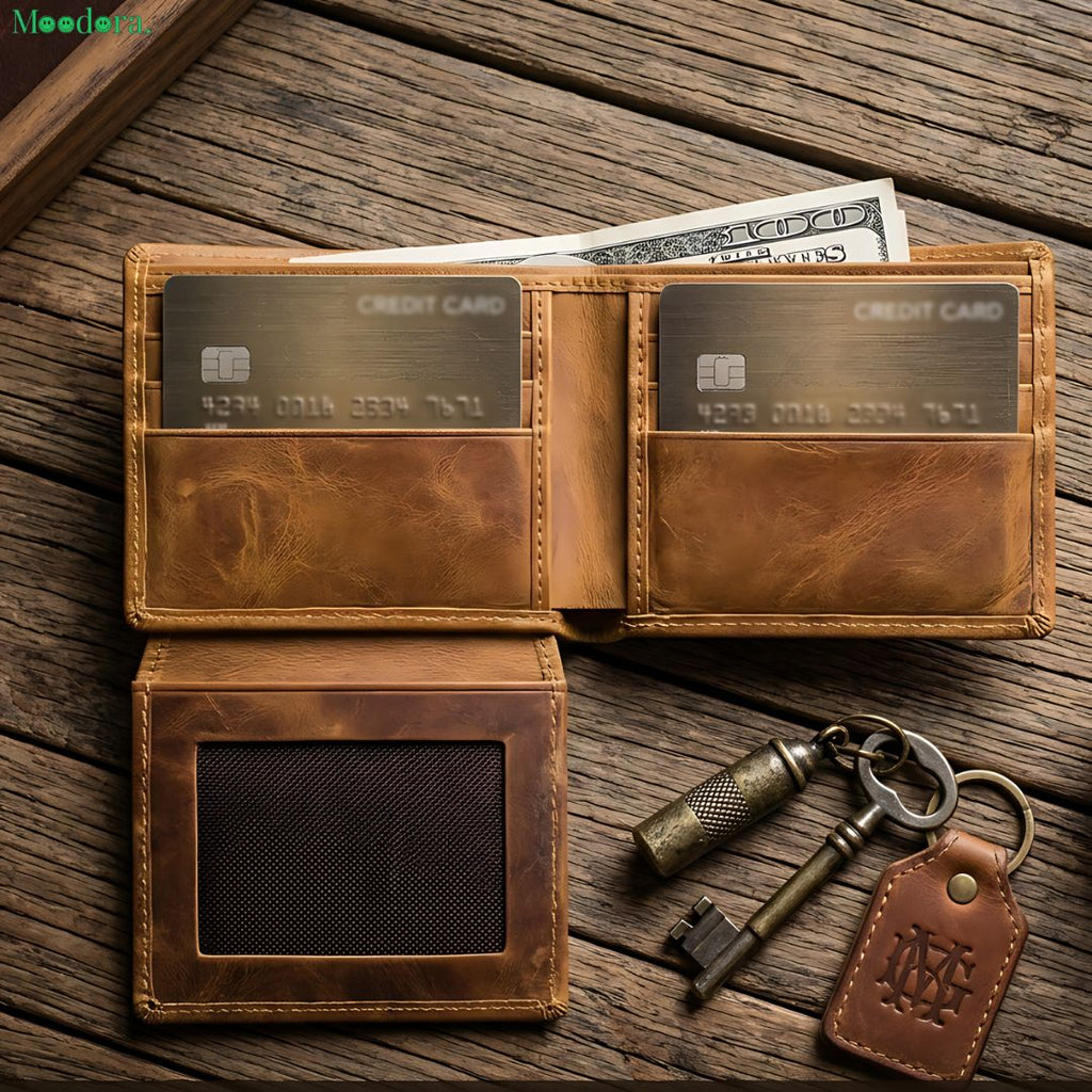 Moodora Genuine Leather Slim Bifold Wallet for Men