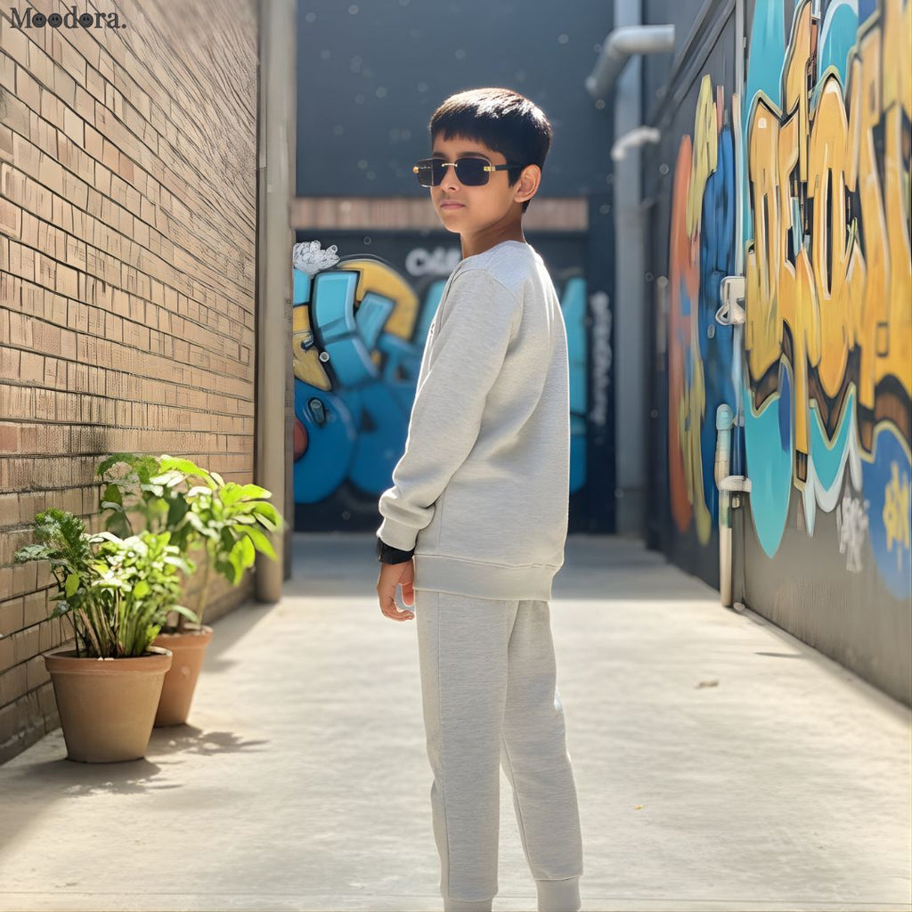 Moodora Kids Fleece Tracksuit – Warm Sweatshirt & Pajama Set for Baby Boys