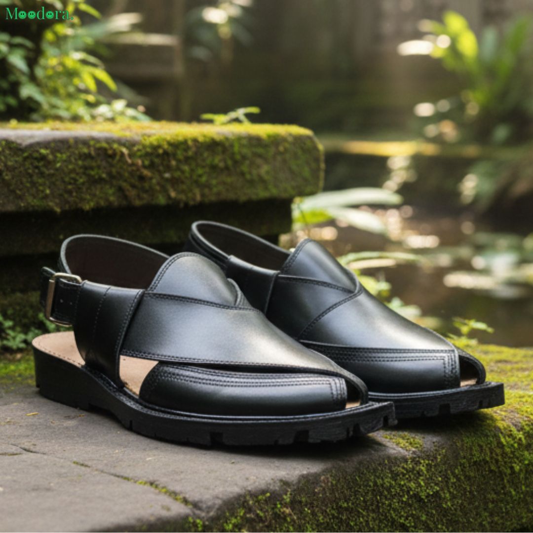 Moodora Premium Handcrafted Black Leather Peshawari Chappal – Kaptaan Design