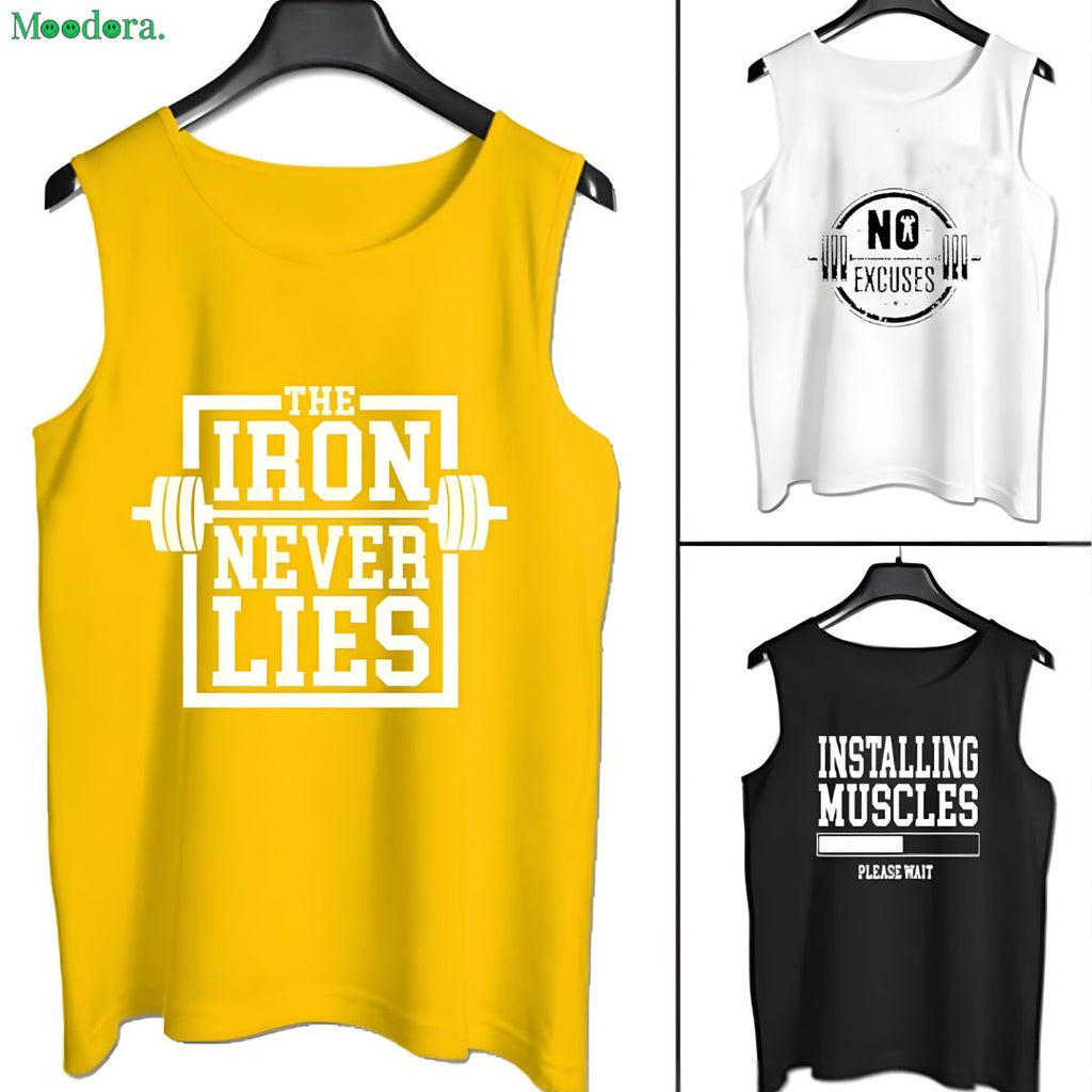 Moodora Pack of 3 Men’s Fitness Gym Sandos – Sleeveless Fashion Tops (Premium Quality)