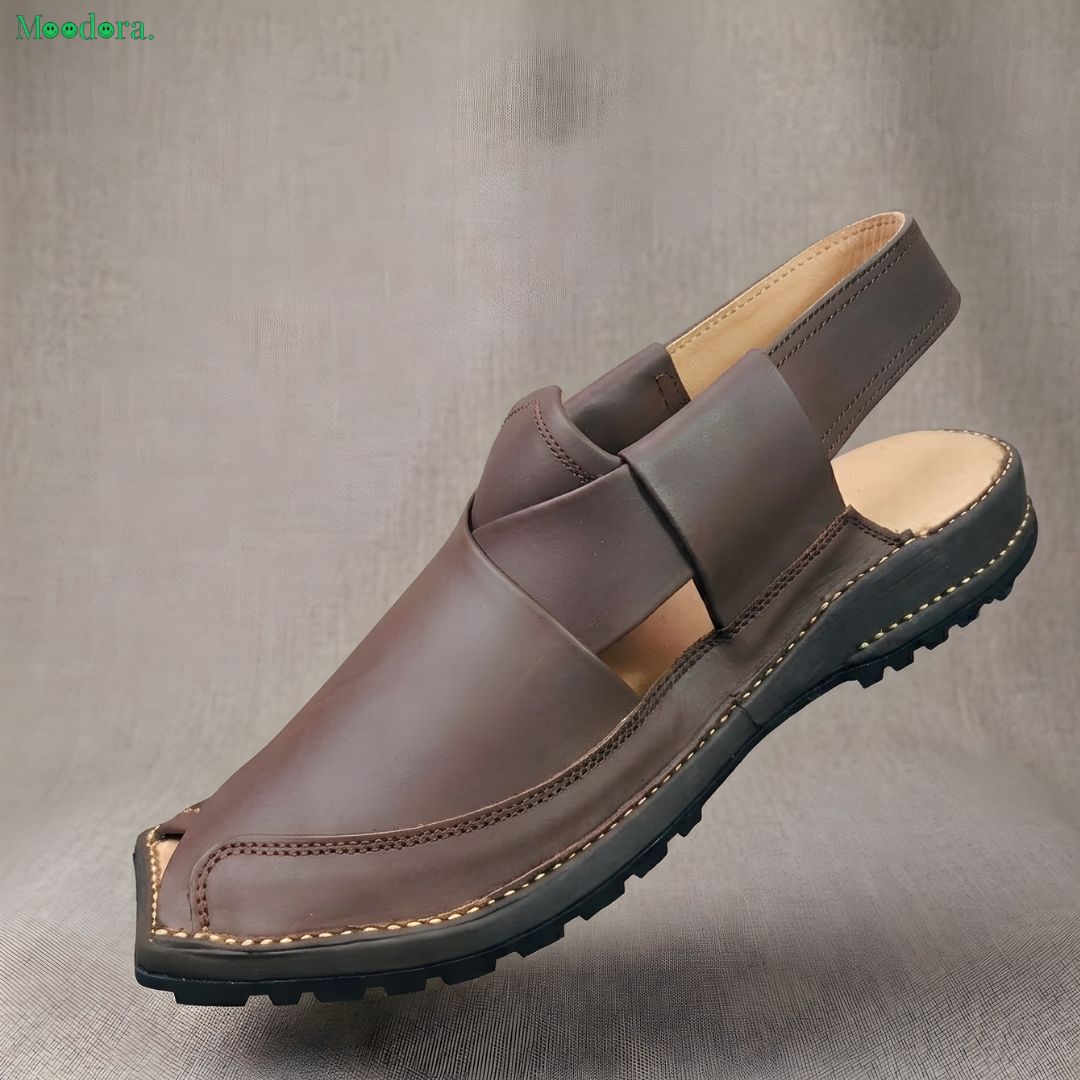 Moodora Brown Chocolate Zalmi Leather Sole Peshawari Chappal