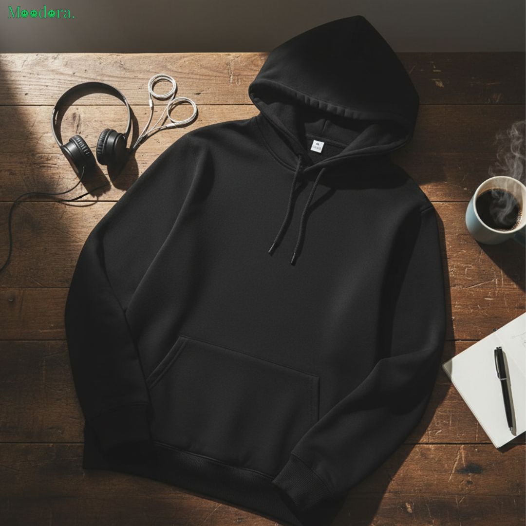 Moodora Black Polyester Hoodie – Soft, Warm &amp; Stylish Unisex Hoodie