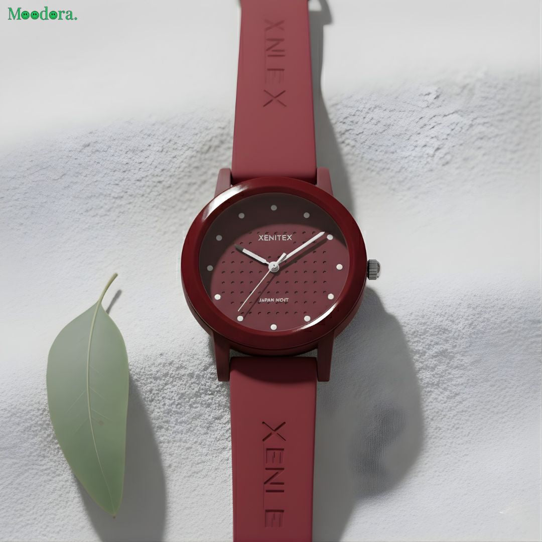 Moodora Ladies Waterproof Watch – Elegant Round Dial with Soft Strap