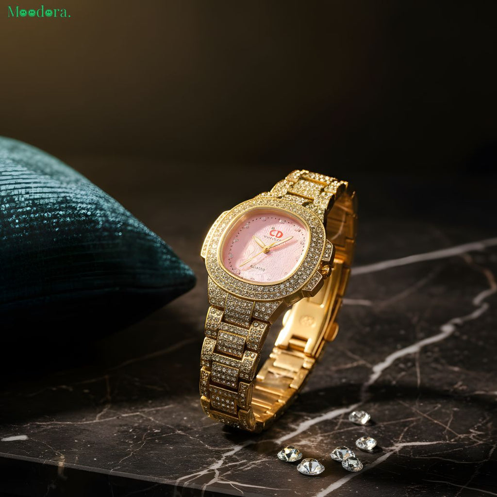 Moodora Two-Toned Iced Out Women’s Quartz Watch (Without Box)